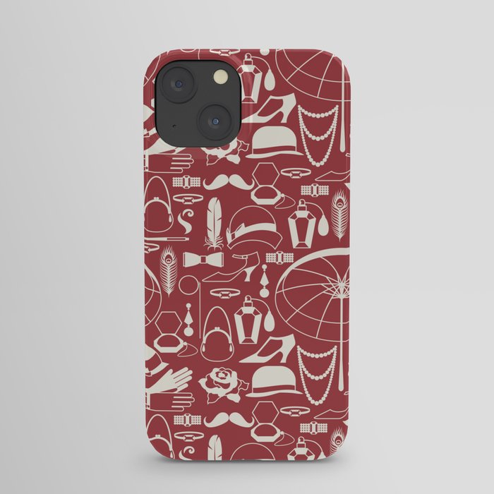 White Old-Fashioned 1920s Vintage Pattern on Victorian Red iPhone Case