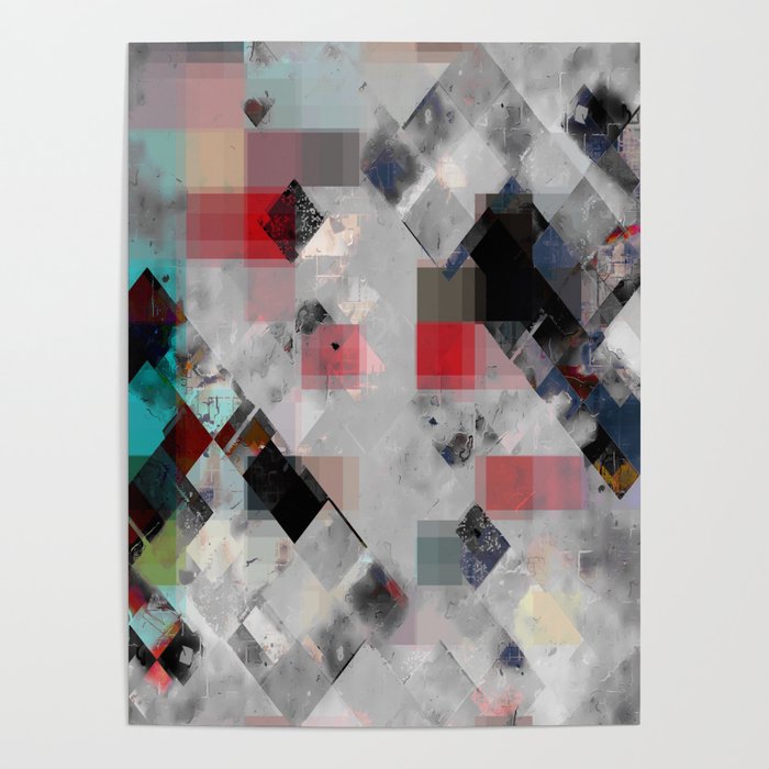 geometric pixel square pattern abstract background in red blue Poster