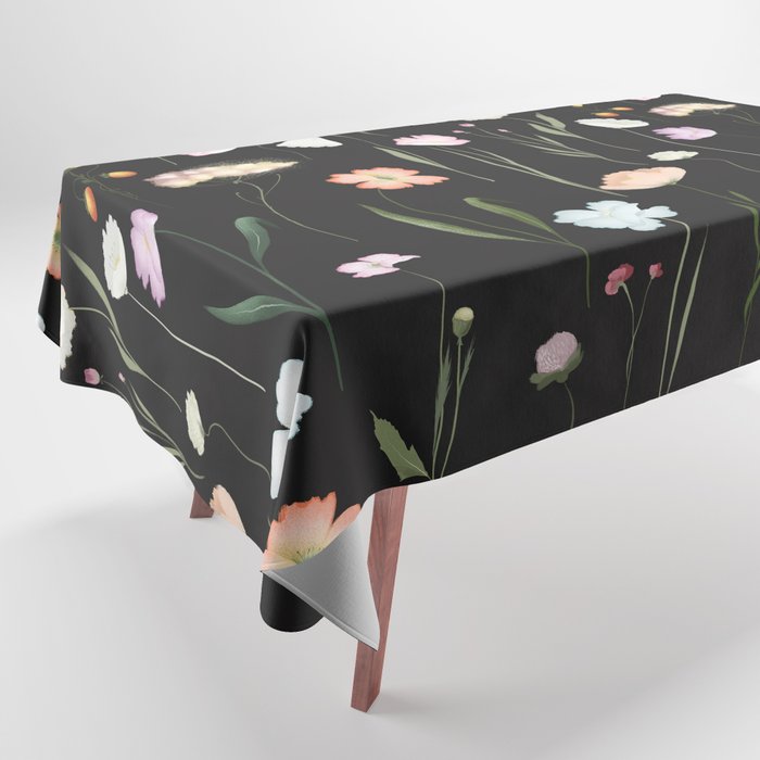 Moody Wildflowers Black Floral Pattern Tablecloth