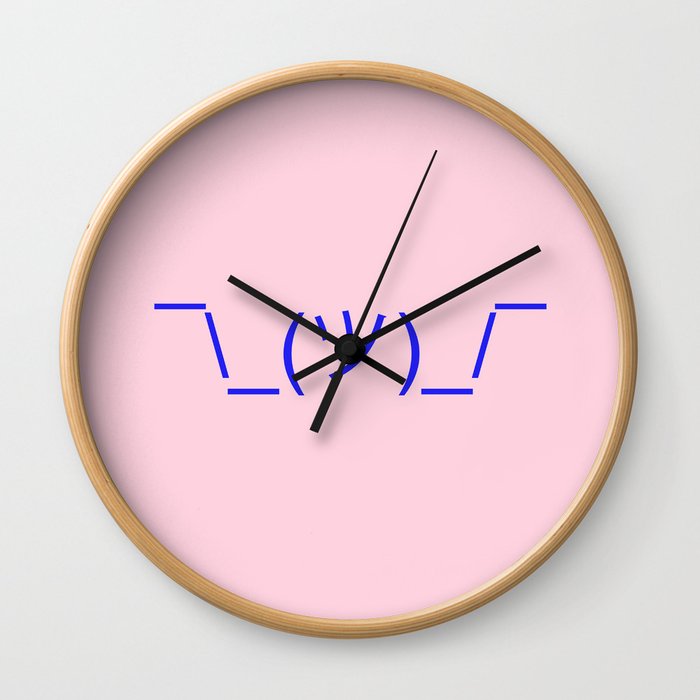 Hands Up Emoji Shrug - Pink and Blue Wall Clock