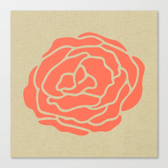 Rose Deep Coral on Linen Canvas Print