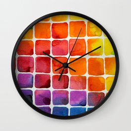 Watercolor Rainbow Squares Wall Clock
