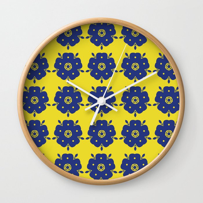 Japanese Samurai Flower Yellow Blue Wall Clock
