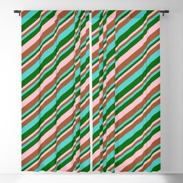 [ Thumbnail: Turquoise, Dark Green, Pink, and Sienna Colored Lines Pattern Blackout Curtain ]