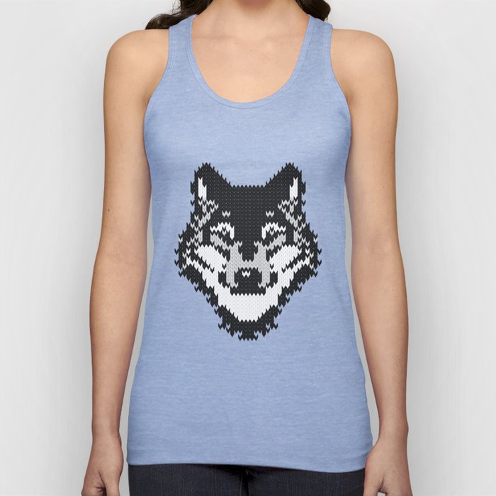 Fair isle knitting grey wolf // black and white wolves moons and pine trees Tank Top