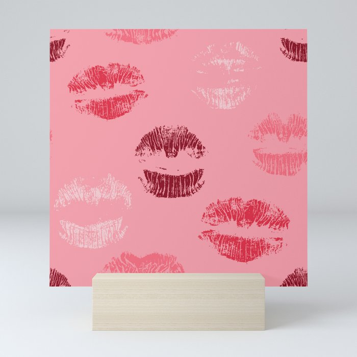 Pink Lipstick Kisses Print Mini Art Print