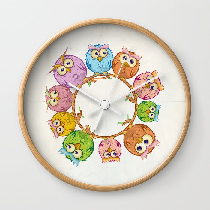 owls cartoon in the empty circle Wall Clock