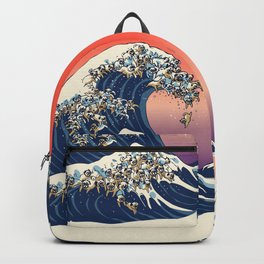 The Great Wave of Pug Backpack | Pattern, Animal, Kanagawa, Pug, Vintage, Illustration, Nature, Drawing, Japan, Curated 