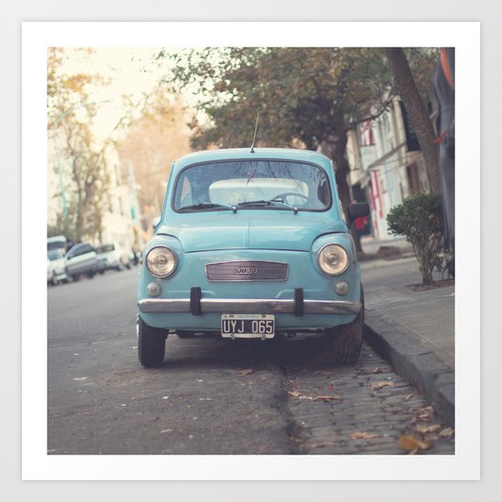 Mint - Blue Retro Fiat Car Art Print