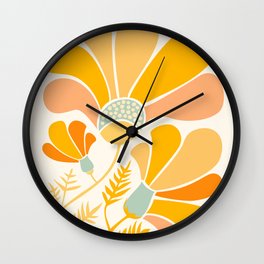 Summer Wildflowers in Golden Yellow Wall Clock | Golden, Colorful, Curated, Cute, Wildflowers, Bright, Painting, Boho, Whimsical, Retro 