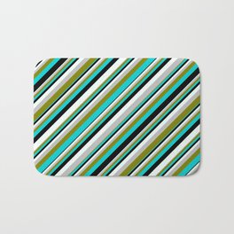 [ Thumbnail: Colorful Grey, Green, Dark Turquoise, Black, and Mint Cream Colored Lined/Striped Pattern Bath Mat ]