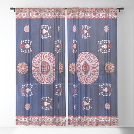 Khotan East Turkestan Floral Rug Print Sheer Curtain