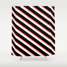 [ Thumbnail: Red, Light Salmon, Mint Cream, and Black Colored Pattern of Stripes Shower Curtain ]