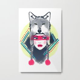 Girl with wolf hat Metal Print