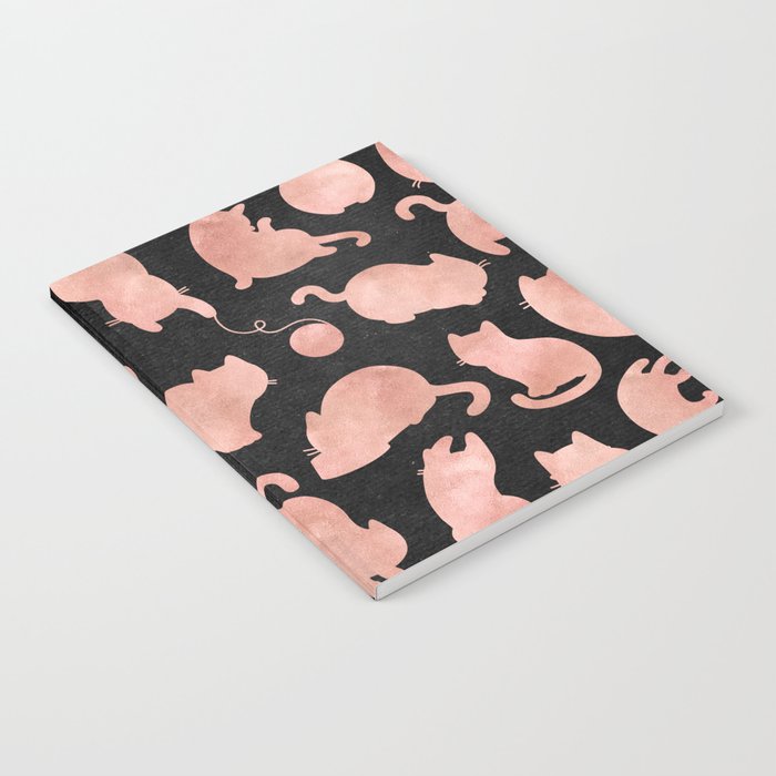 Rose Gold Pink Cats on Black Notebook