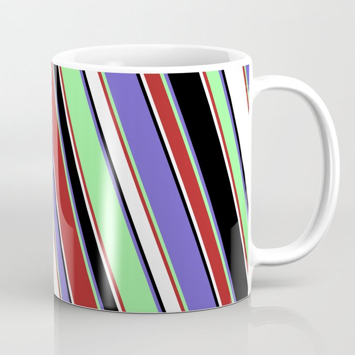 Vibrant Green, Red, White, Black & Slate Blue Colored Lined Pattern Coffee Mug