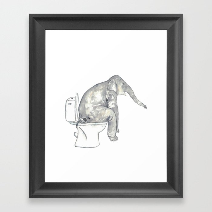 Elephant toilet Painting Wall Poster Watercolor Framed Art Print