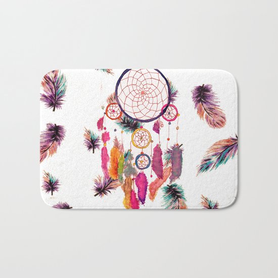 Hipster Watercolor Dreamcatcher Feathers Pattern Bath Mat
