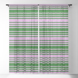 [ Thumbnail: Dark Green and Plum Colored Striped Pattern Sheer Curtain ]