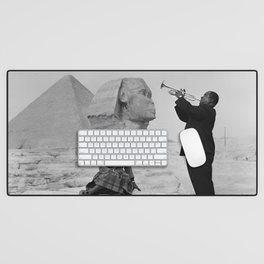 Louis Armstrong at the Spinx and Egyptian Pyrimids Vintage black and white photography / photographs Desk Mat