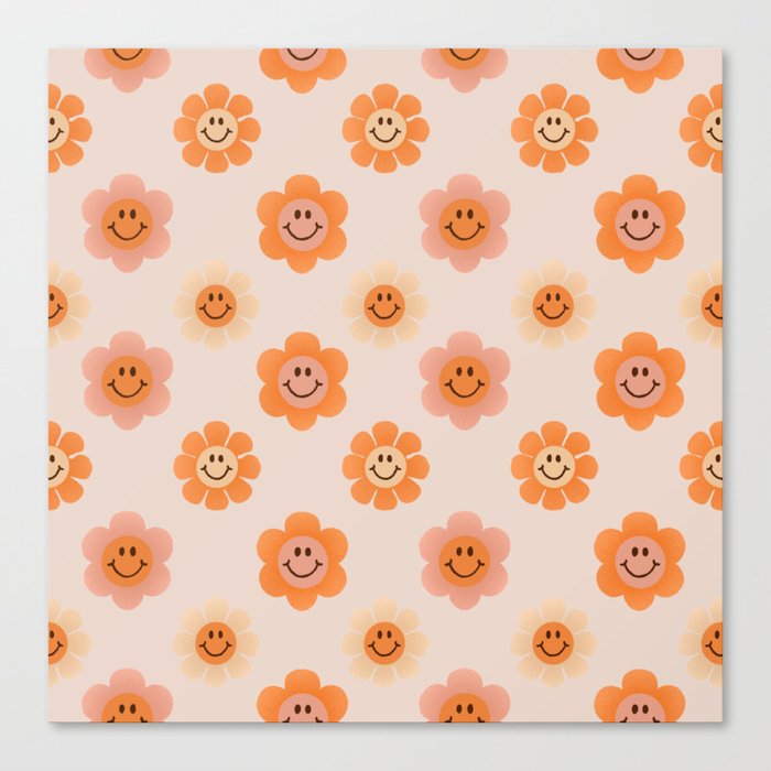 Hippie Smiley Flowers Canvas Print