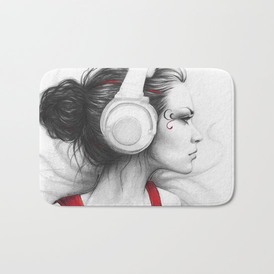 I Love Music | Girl in Headphones Bath Mat