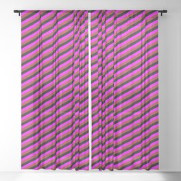 [ Thumbnail: Black, Fuchsia, and Brown Colored Stripes Pattern Sheer Curtain ]