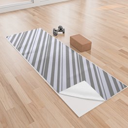 [ Thumbnail: Grey & Lavender Colored Striped Pattern Yoga Towel ]