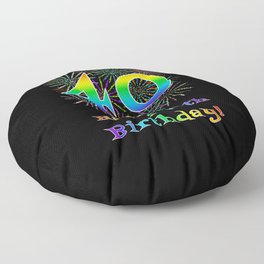 [ Thumbnail: 40th Birthday - Fun Rainbow Spectrum Gradient Pattern Text, Bursting Fireworks Inspired Background Floor Pillow ]