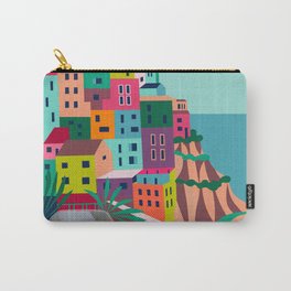 Cinque Terre  Carry-All Pouch | Pastelhouses, Vernazza, Vintagecar, Graphite, Manarola, Summer, Cinqueterre, Digital, Colourful, Ocean 