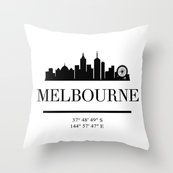 MELBOURNE AUSTRALIA BLACK SILHOUETTE SKYLINE ART Throw Pillow
