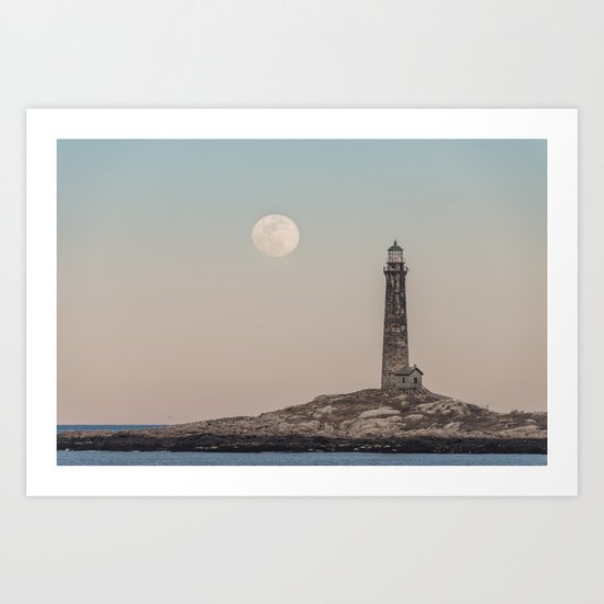 Pink moon rising over Thacher Island Art Print