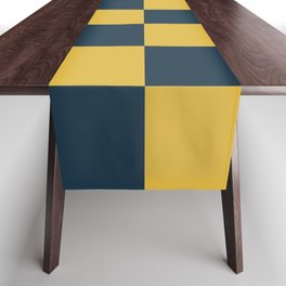 Checkerboard Check Geometric Checked Pattern in Light Mustard and Navy Blue  Table Runner