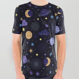 Night sky with moon, stars, planets and constellations All Over Graphic Tee