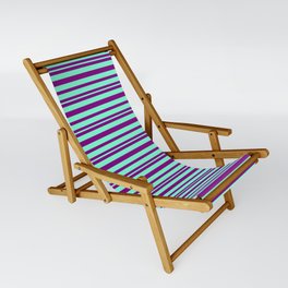 [ Thumbnail: Purple & Aquamarine Colored Pattern of Stripes Sling Chair ]