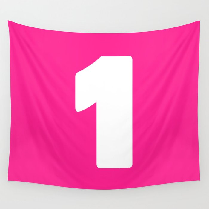 1 (White & Dark Pink Number) Wall Tapestry