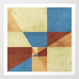 Geometric abstract composition in beige, brown and blue Art Print
