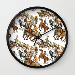 Running horses seamless pattern. American cowboy. Wild west. watercolor tribal texture. Equestrian illustration Wall Clock