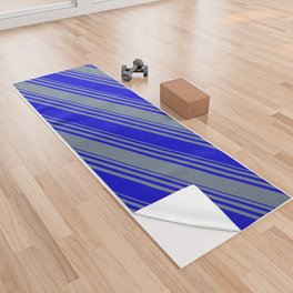 [ Thumbnail: Blue & Slate Gray Colored Stripes Pattern Yoga Towel ]