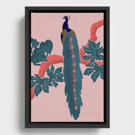 Teal Jungle Peacock Framed Canvas