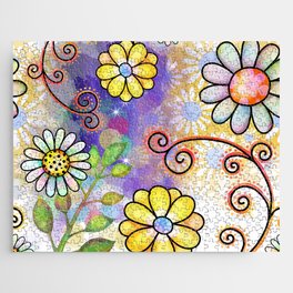 Watercolor Doodle Floral Collage Pattern 04 Jigsaw Puzzle