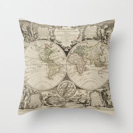 World map vintage 1755 Throw Pillow