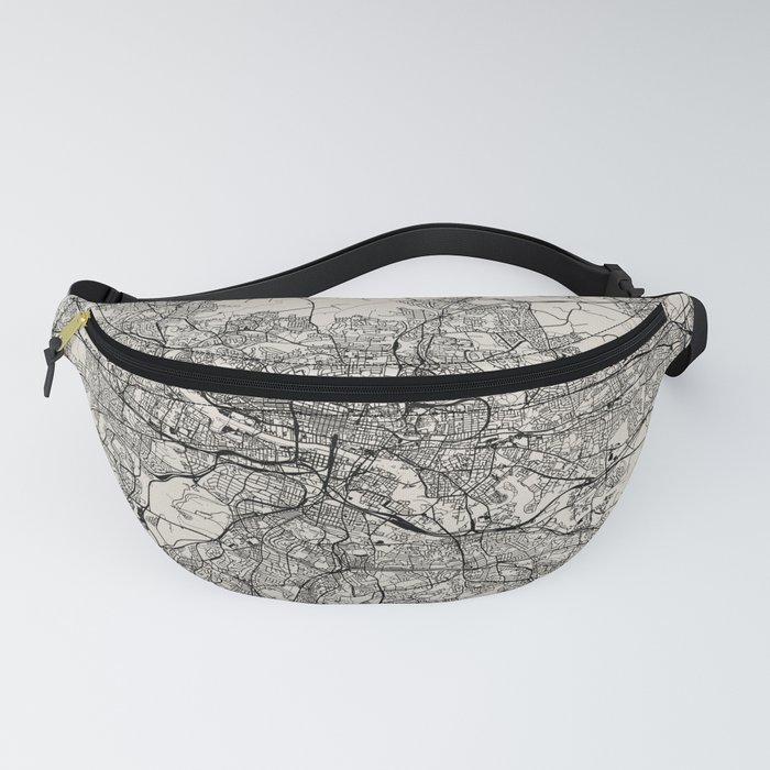 Glasgow, Scotland - Black and White Map Fanny Pack