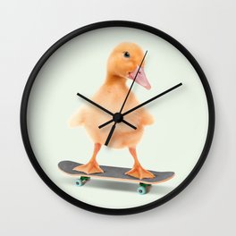 Skateboarding Duck Wall Clock | Popart, Cute, Humour, Nurseryart, Digital Manipulation, Digital, Jonasloose, Color, Kids, Duckling 