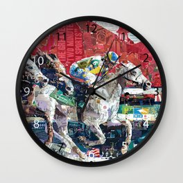 Abstract Race Horses Collage                                         Wall Clock
