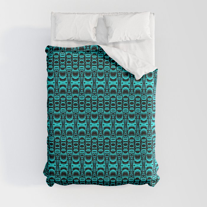 Abstract Pattern Dividers 07 in Turquoise Black Duvet Cover