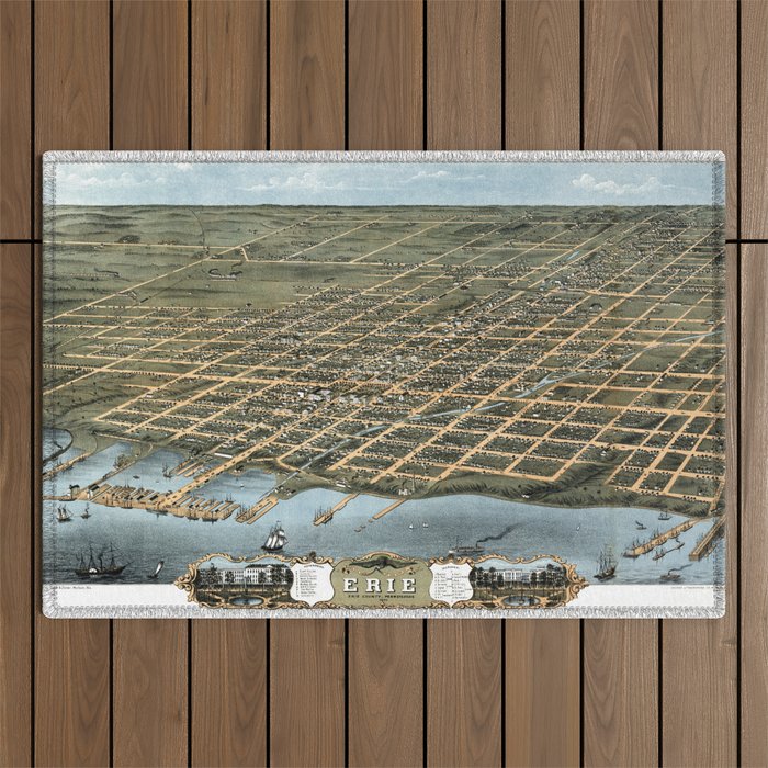Bird's eye view of the city of Erie vintage pictorial map Outdoor Rug