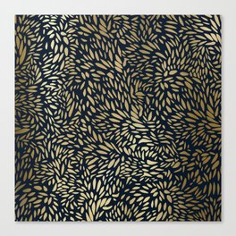 Leafy Flower Art Pattern in Navy and Gold Canvas Print