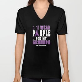 Purple For Grandpa Alzheimer Alzheimer's Awareness V Neck T Shirt
