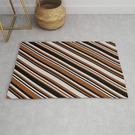 [ Thumbnail: Light Grey, Brown, and Black Colored Lines/Stripes Pattern Rug ]
